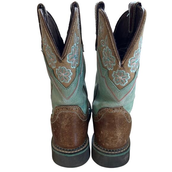 Justin's Turquoise Green & Brown Embroidered Flower "Gypsy" Cowboy Boots - Picture 5 of 9